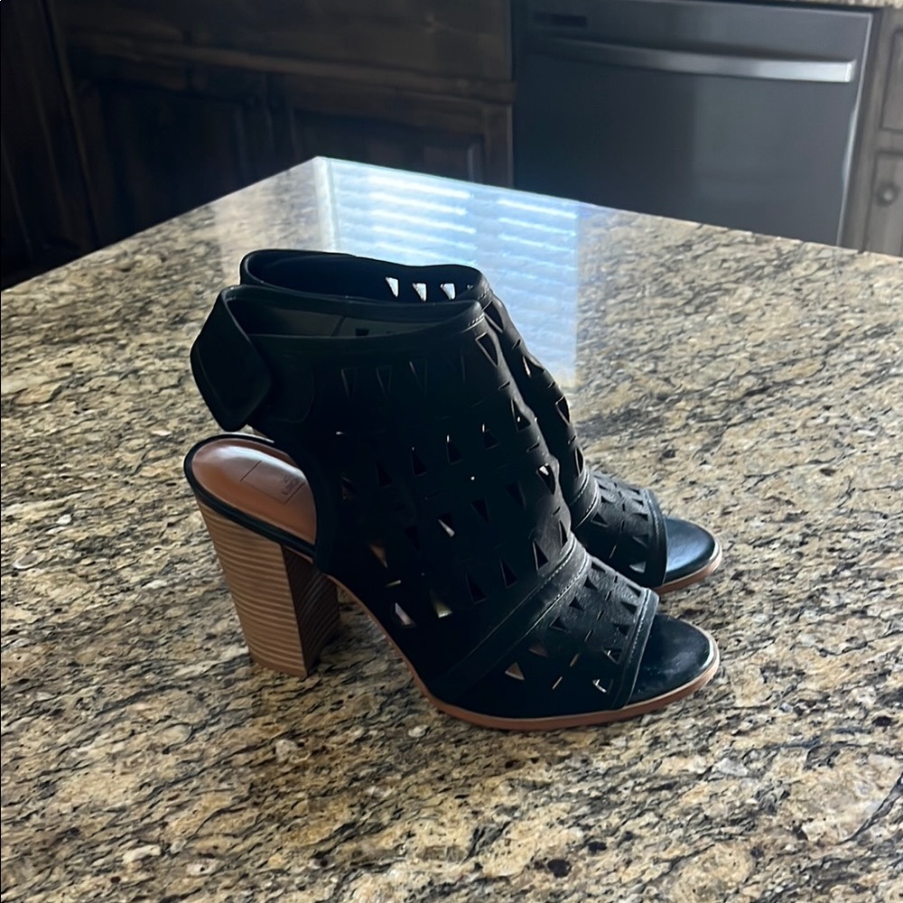Black Cutout Block Heel Sandals